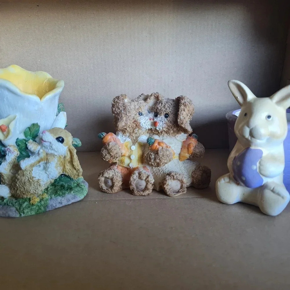 3 Bunny Rabbit Mixed Lot Ceramic Planter Easter Succulent Flowers 4, 6 Inch